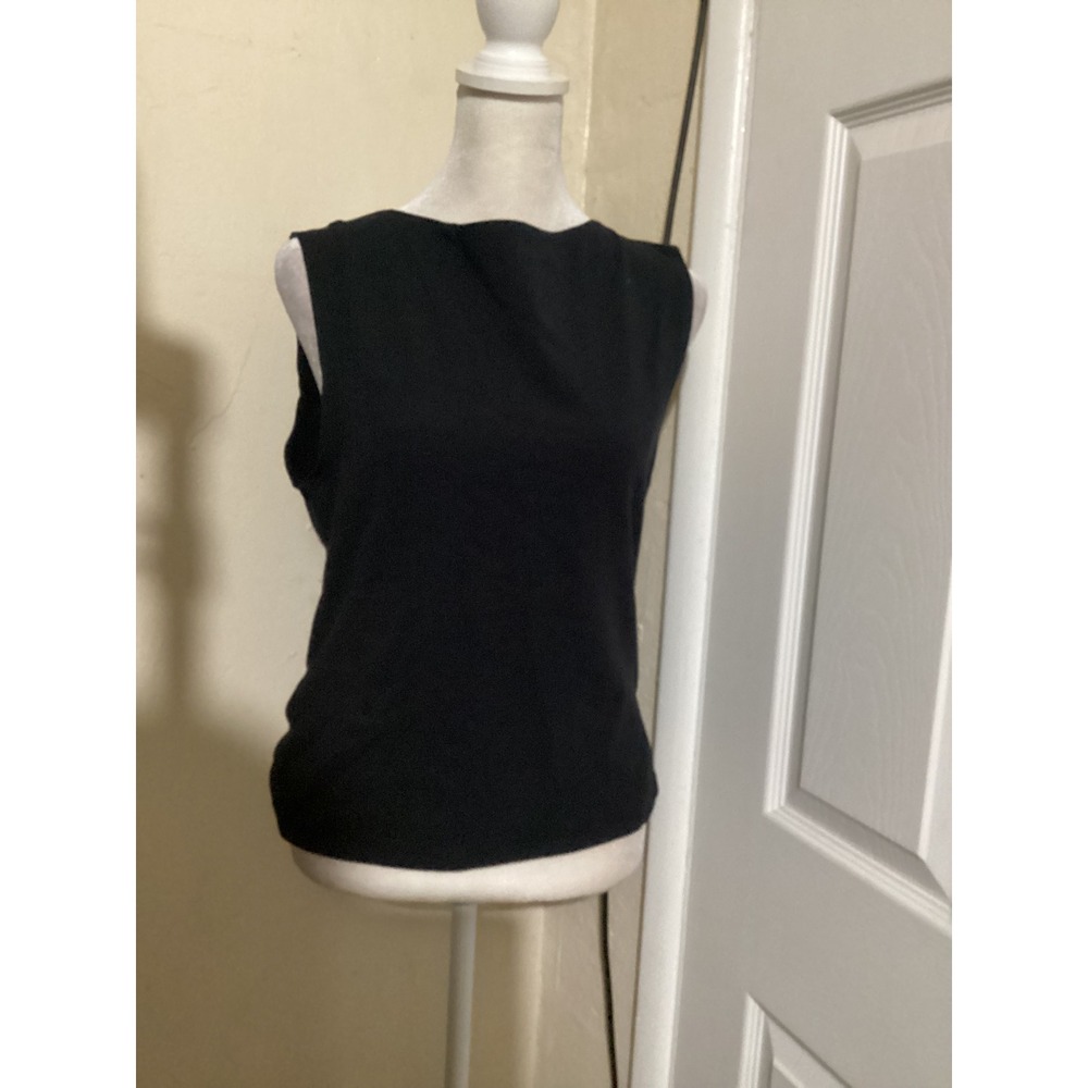 Quince Women Black Organic Cotton Stretch Sleeveless Boat Neck Top Large CMSL001